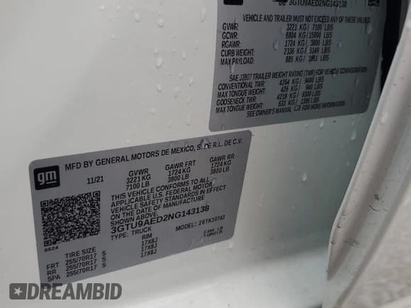 ✅ 2022 GMC Sierra 1500 • VIN: 3GTU9AED2NG143138 • Лот: 84005794. Опубликован ранее на Copart с пробегом 51 762 миль. Бесплатный доступ к архиву аукционных продаж из США и подробный отчёт об истории автомобиля на DreamBid. Изображение 13.