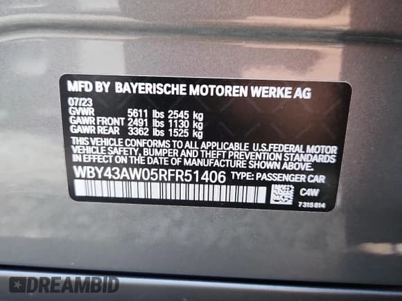 ✅ 2024 BMW i4 eDrive35 • VIN: WBY43AW05RFR51406 • Лот: 83773395. Опубликован ранее на Copart с пробегом 19 458 миль. Бесплатный доступ к архиву аукционных продаж из США и подробный отчёт об истории автомобиля на DreamBid. Изображение 13.