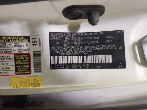 ✅ 2017 Toyota Sienna XLE • VIN: 5TDDZ3DC8HS159225 • Lot: 43641140. Listed on IAAI with 167,520 mi. Free auction sales archive from the USA and detailed vehicle history report at DreamBid. Image 9.