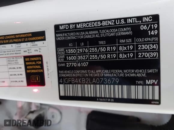 ✅ 2020 Mercedes-Benz GLE 350 • VIN: 4JGFB4KB2LA073679 • Lot: 43599135. Listed on IAAI with 96,222 mi. Free auction sales archive from the USA and detailed vehicle history report at DreamBid. Image 9.