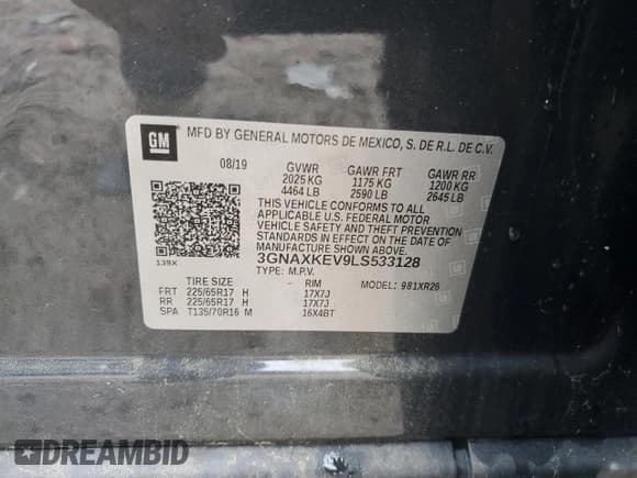 ✅ 2020 Chevrolet Equinox LT • VIN: 3GNAXKEV9LS533128 • Лот: 90672085. Опубликован ранее на Copart с пробегом 161 939 миль. Бесплатный доступ к архиву аукционных продаж из США и подробный отчёт об истории автомобиля на DreamBid. Изображение 13.