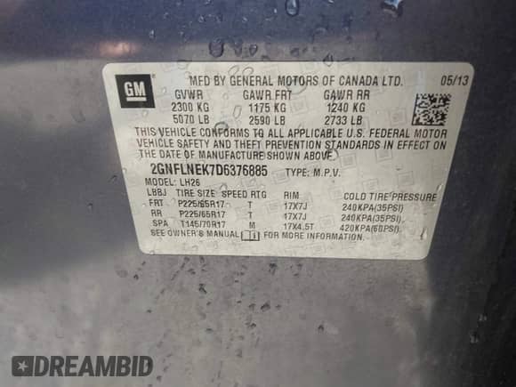 2013 Chevrolet Equinox LT z VIN 2GNFLNEK7D6376885, wystawiony jako IAAI lot #43442417 z przebiegiem 192 981 mil mil oraz . Historia ofert i sprzedaży dostępna na DreamBid. Obrazek 9.