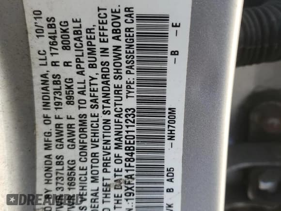 ✅ 2011 Honda Civic EX • VIN: 19XFA1F84BE011233 • Лот: 85551645. Опубликован ранее на Copart с пробегом 198 639 миль. Бесплатный доступ к архиву аукционных продаж из США и подробный отчёт об истории автомобиля на DreamBid. Изображение 12.