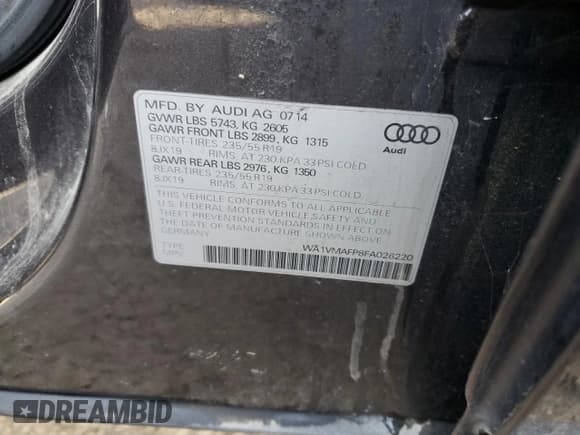 ✅ 2015 Audi Q5 Prestige • VIN: WA1VMAFP8FA026220 • Lot: 43473934. Listed on Copart with Not provided. Free auction sales archive from the USA and detailed vehicle history report at DreamBid. Image 12.