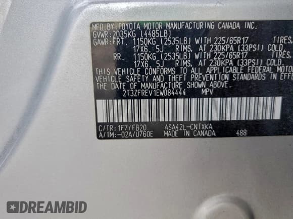 ✅ 2014 Toyota RAV4 LE • VIN: 2T3ZFREV1EW084444 • Lot: 94656435. Listed on Copart with 160,992 mi. Free auction sales archive from the USA and detailed vehicle history report at DreamBid. Image 13.