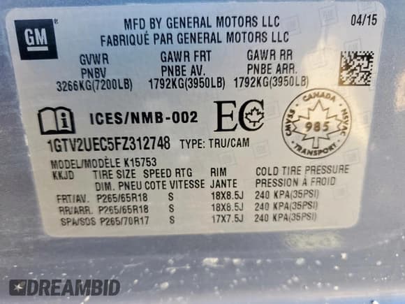 ✅ 2015 GMC Sierra 1500 SLE • VIN: 1GTV2UEC5FZ312748 • Лот: 71834235. Опубликован ранее на Copart с пробегом 223 025 миль. Бесплатный доступ к архиву аукционных продаж из США и подробный отчёт об истории автомобиля на DreamBid. Изображение 12.