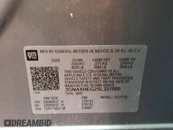 2025 Chevrolet Equinox FWD LT с VIN 3GNAXHEG2SL227000, выставлен на аукционе Copart как лот 61076925 с пробегом 5 300 миль миль и Чистый • Clean title. История ставок и продаж доступна на DreamBid. Изображение 14.