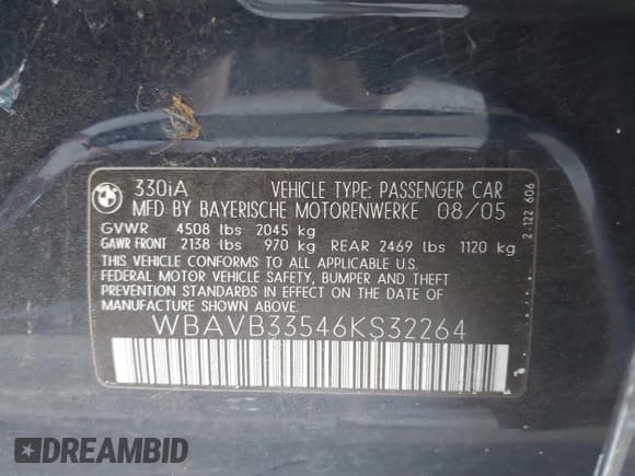 ✅ 2006 BMW 3 Series 330i • VIN: WBAVB33546KS32264 • Lot: 42350072. Listed on IAAI with 93,001 mi. Free auction sales archive from the USA and detailed vehicle history report at DreamBid. Image 9.