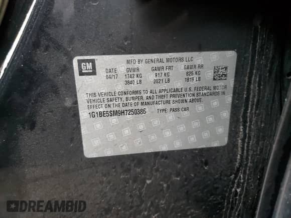 ✅ 2017 Chevrolet Cruze LT • VIN: 1G1BE5SM9H7250386 • Лот: 73680462. Размещён на Copart с пробегом 63 110 миль миль. Получите бесплатный доступ к архиву аукционных продаж из США и посмотрите подробный отчёт об истории автомобиля на DreamBid. Изображение 12.