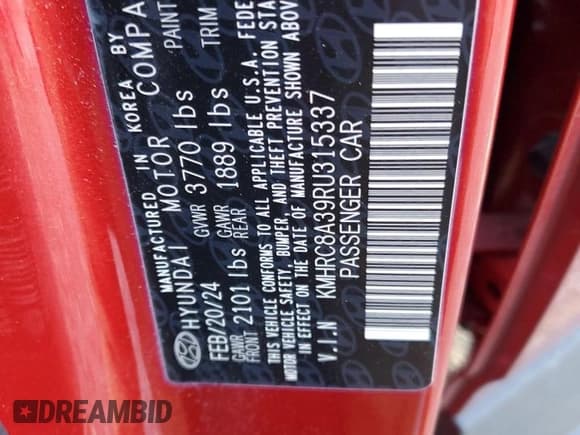 ✅ 2024 Hyundai Venue SEL • VIN: KMHRC8A39RU315337 • Lot: 83409404. Listed on Copart with 11,621 mi. Free auction sales archive from the USA and detailed vehicle history report at DreamBid. Image 16.