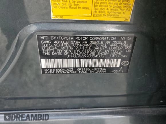 ✅ 2007 Lexus GS 350 • VIN: JTHCE96S970004505 • Lot: 65879945. Wystawiony na Copart z przebiegiem 162 355 mil. Bezpłatny archiwum sprzedaży aukcyjnych z USA i szczegółowy raport historii pojazdu na DreamBid. Zdjęcie 13.