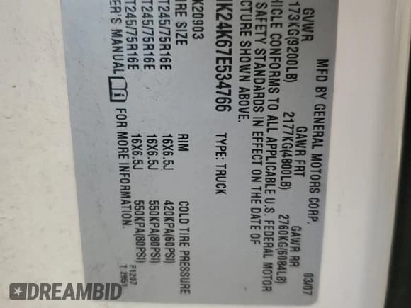 ✅ 2007 Chevrolet Silverado 2500HD Work Truck • VIN: 1GCHK24K67E534766 • Lot: 46527235. Wystawiony na Copart z przebiegiem 138 123 mil. Bezpłatny archiwum sprzedaży aukcyjnych z USA i szczegółowy raport historii pojazdu na DreamBid. Zdjęcie 12.