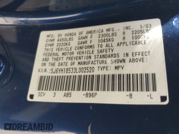 ✅ 2003 Honda Element EX • VIN: 5J6YH18533L002520 • Lot: 43188044. Listed on IAAI with 175,011 mi. Free auction sales archive from the USA and detailed vehicle history report at DreamBid. Image 9.