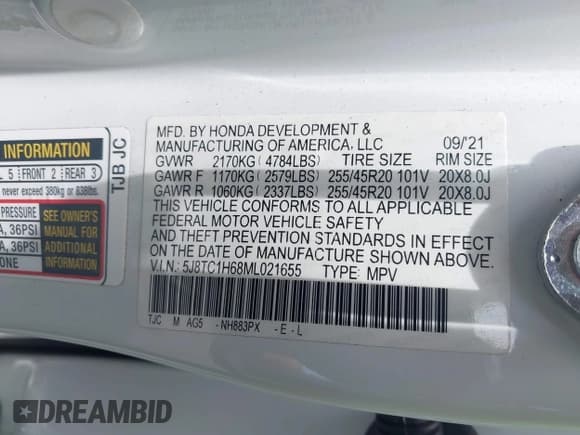 ✅ 2021 Acura RDX w/A-Spec Package • VIN: 5J8TC1H68ML021655 • Lot: 42639042. Wystawiony na IAAI z przebiegiem 68 801 mil. Bezpłatny archiwum sprzedaży aukcyjnych z USA i szczegółowy raport historii pojazdu na DreamBid. Zdjęcie 9.