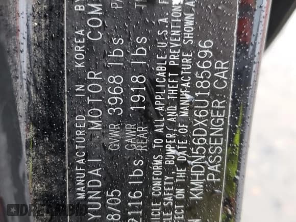 ✅ 2006 Hyundai Elantra GLS • VIN: KMHDN56DX6U185696 • Lot: 45223045. Wystawiony na Copart z przebiegiem 156 911 mil. Bezpłatny archiwum sprzedaży aukcyjnych z USA i szczegółowy raport historii pojazdu na DreamBid. Zdjęcie 14.