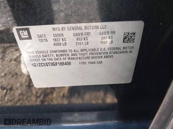 2016 Chevrolet Malibu LS с VIN 1G1ZC5ST0GF188408, выставлен на аукционе IAAI как лот 41375095 с пробегом 129 630 миль миль и . История ставок и продаж доступна на DreamBid. Изображение 9.