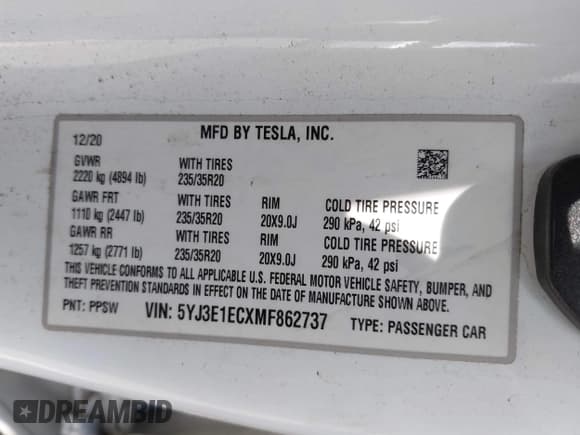✅ 2021 Tesla Model 3 Performance • VIN: 5YJ3E1ECXMF862737 • Lot: 42531900. Wystawiony na IAAI z przebiegiem 58 957 mil. Bezpłatny archiwum sprzedaży aukcyjnych z USA i szczegółowy raport historii pojazdu na DreamBid. Zdjęcie 8.