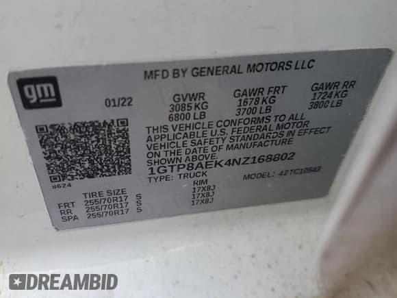 ✅ 2022 GMC Sierra 1500 • VIN: 1GTP8AEK4NZ168802 • Lot: 87547665. Wystawiony na Copart z przebiegiem Nie podano. Bezpłatny archiwum sprzedaży aukcyjnych z USA i szczegółowy raport historii pojazdu na DreamBid. Zdjęcie 12.