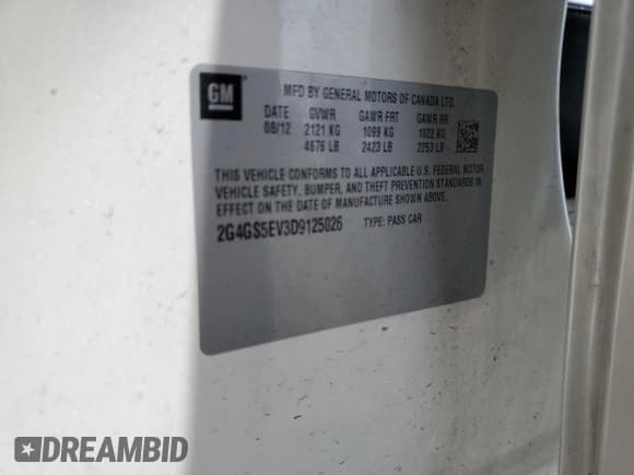 ✅ 2013 Buick Regal Turbo Premium 1 • VIN: 2G4GS5EV3D9125026 • Lot: 56101955. Listed on Copart with 177,651 mi. Free auction sales archive from the USA and detailed vehicle history report at DreamBid. Image 12.