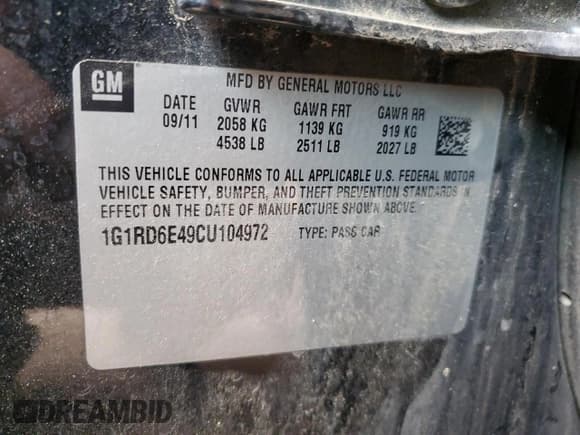 ✅ 2012 Chevrolet Volt • VIN: 1G1RD6E49CU104972 • Lot: 65234545. Wystawiony na Copart z przebiegiem Nie podano. Bezpłatny archiwum sprzedaży aukcyjnych z USA i szczegółowy raport historii pojazdu na DreamBid. Zdjęcie 12.