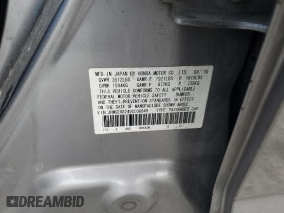 ✅ 2009 Honda Fit • VIN: JHMGE88249C006849 • Lot: 82606745. Listed on Copart with 144,380 mi. Free auction sales archive from the USA and detailed vehicle history report at DreamBid. Image 12.