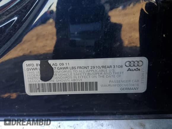 ✅ 2012 Audi A8 • VIN: WAURVAFD0CN010816 • Лот: 85882535. Опубликован ранее на Copart с пробегом Не указан. Бесплатный доступ к архиву аукционных продаж из США и подробный отчёт об истории автомобиля на DreamBid. Изображение 12.