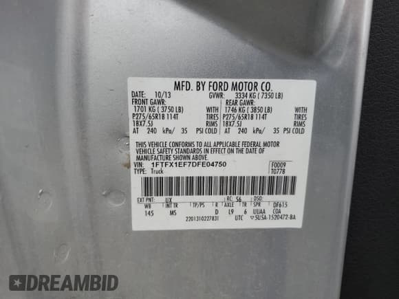 ✅ 2013 Ford F-150 XLT • VIN: 1FTFX1EF7DFE04750 • Lot: 91421765. Listed on Copart with 102,255 mi. Free auction sales archive from the USA and detailed vehicle history report at DreamBid. Image 12.