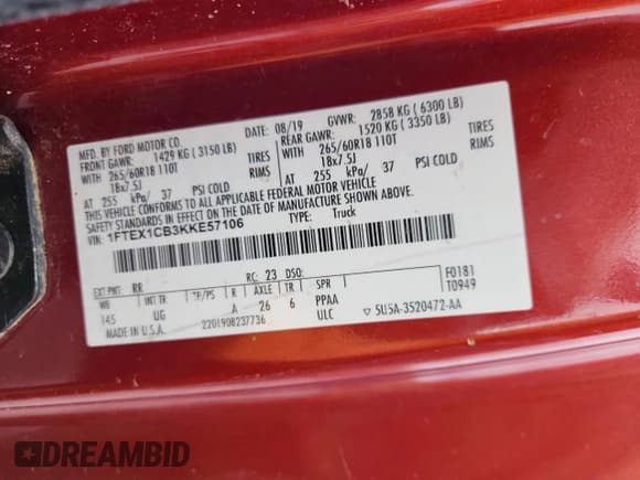 ✅ 2019 Ford F-150 XL • VIN: 1FTEX1CB3KKE57106 • Lot: 70482575. Wystawiony na Copart z przebiegiem Nie podano. Bezpłatny archiwum sprzedaży aukcyjnych z USA i szczegółowy raport historii pojazdu na DreamBid. Zdjęcie 12.