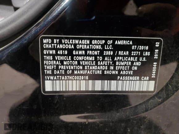 ✅ 2017 Volkswagen Passat S • VIN: 1VWAT7A37HC002915 • Лот: 91670495. Опубликован ранее на Copart с пробегом 70 639 миль. Бесплатный доступ к архиву аукционных продаж из США и подробный отчёт об истории автомобиля на DreamBid. Изображение 12.