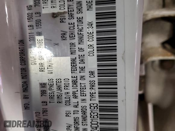 ✅ 2013 Mazda 2 Touring • VIN: JM1DE1LZ4D0163193 • Lot: 84178985. Listed on Copart with 118,522 mi. Free auction sales archive from the USA and detailed vehicle history report at DreamBid. Image 13.