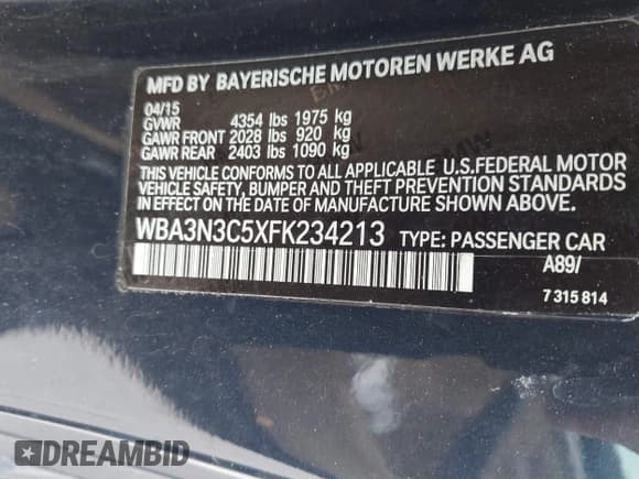 ✅ 2015 BMW 4 Series 428i • VIN: WBA3N3C5XFK234213 • Лот: 42156861. Опубликован ранее на IAAI с пробегом 60 324 миль. Бесплатный доступ к архиву аукционных продаж из США и подробный отчёт об истории автомобиля на DreamBid. Изображение 9.