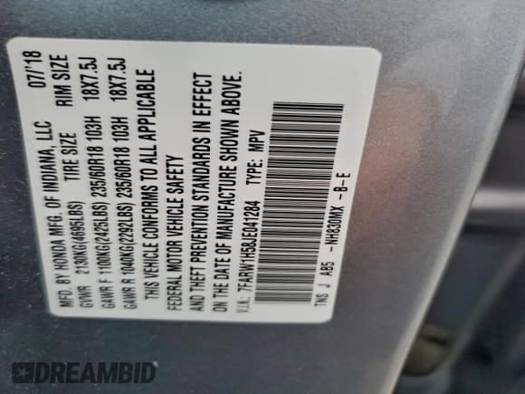 ✅ 2018 Honda CR-V EX • VIN: 7FARW1H58JE041284 • Lot: 94117385. Listed on Copart with 49,173 mi. Free auction sales archive from the USA and detailed vehicle history report at DreamBid. Image 14.