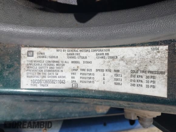 ✅ 2005 Chevrolet Colorado 1SF LS Z71 • VIN: 1GCDS136558211043 • Лот: 43506412. Опубликован ранее на IAAI с пробегом 208 947 миль. Бесплатный доступ к архиву аукционных продаж из США и подробный отчёт об истории автомобиля на DreamBid. Изображение 9.