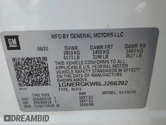 ✅ 2020 Chevrolet Traverse LT Cloth • VIN: 1GNERGKW6LJ266392 • Lot: 80154145. Wystawiony na Copart z przebiegiem 150 319 mil. Bezpłatny archiwum sprzedaży aukcyjnych z USA i szczegółowy raport historii pojazdu na DreamBid. Zdjęcie 13.