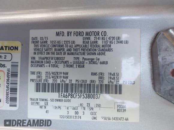 ✅ 2015 Ford Mustang GT • VIN: 1FA6P8CF5F5380037 • Lot: 43128520. Listed on IAAI with 112,781 mi. Free auction sales archive from the USA and detailed vehicle history report at DreamBid. Image 9.