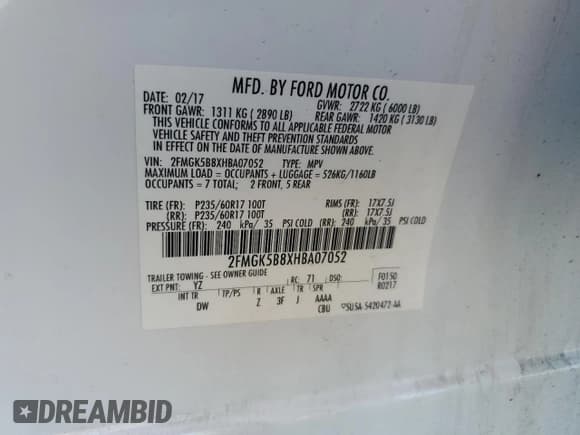 ✅ 2017 Ford Flex SE • VIN: 2FMGK5B8XHBA07052 • Лот: 55122835. Опубликован ранее на Copart с пробегом 73 695 миль. Бесплатный доступ к архиву аукционных продаж из США и подробный отчёт об истории автомобиля на DreamBid. Изображение 13.