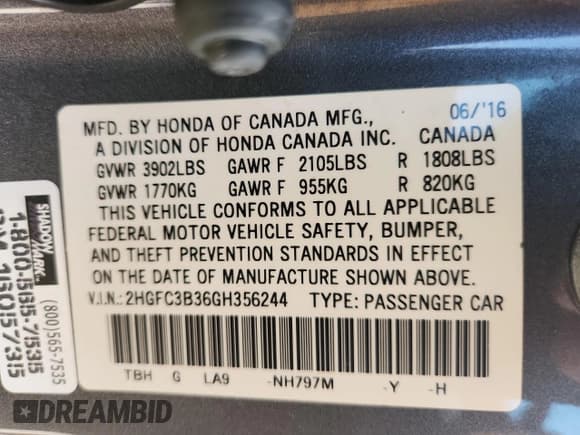 ✅ 2016 Honda Civic EX-T • VIN: 2HGFC3B36GH356244 • Лот: 84409545. Опубликован ранее на Copart с пробегом 41 355 миль. Бесплатный доступ к архиву аукционных продаж из США и подробный отчёт об истории автомобиля на DreamBid. Изображение 12.