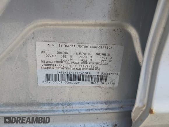 ✅ 2008 Mazda 3 Sport • VIN: JM1BK12F481792783 • Lot: 42142501. Wystawiony na IAAI z przebiegiem 168 739 mil. Bezpłatny archiwum sprzedaży aukcyjnych z USA i szczegółowy raport historii pojazdu na DreamBid. Zdjęcie 9.