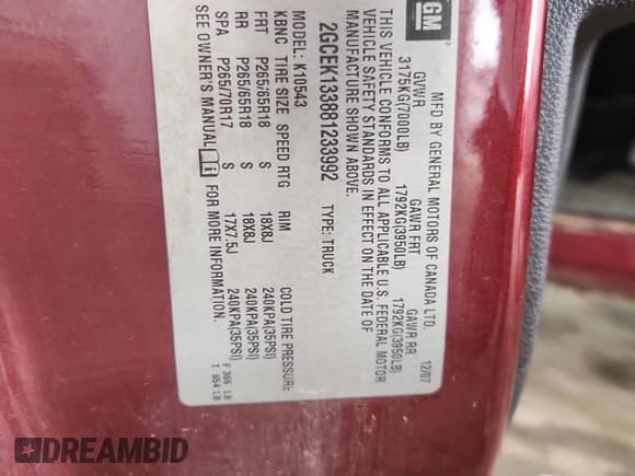 ✅ 2008 Chevrolet Silverado 1500 2LT • VIN: 2GCEK133881233992 • Lot: 81768495. Listed on Copart with 149,824 mi. Free auction sales archive from the USA and detailed vehicle history report at DreamBid. Image 12.