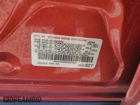 ✅ 2011 Mitsubishi Outlander SE • VIN: JA4AS3AW5BU031625 • Lot: 42785635. Listed on Copart with 125,062 mi. Free auction sales archive from the USA and detailed vehicle history report at DreamBid. Image 14.