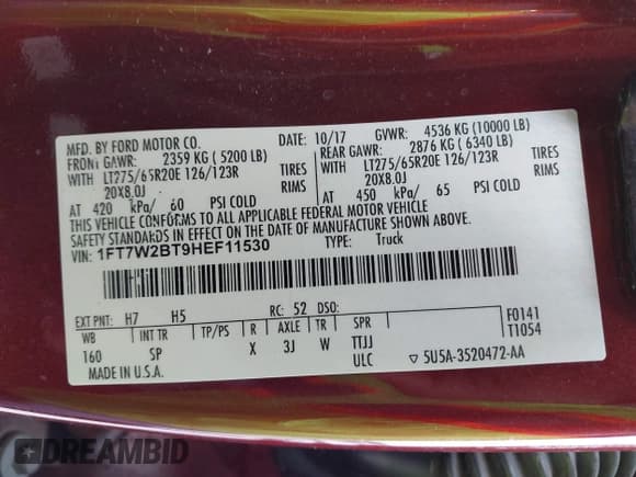 ✅ 2017 Ford F-250 Lariat • VIN: 1FT7W2BT9HEF11530 • Лот: 42091625. Опубликован ранее на IAAI с пробегом 95 821 миль. Бесплатный доступ к архиву аукционных продаж из США и подробный отчёт об истории автомобиля на DreamBid. Изображение 9.