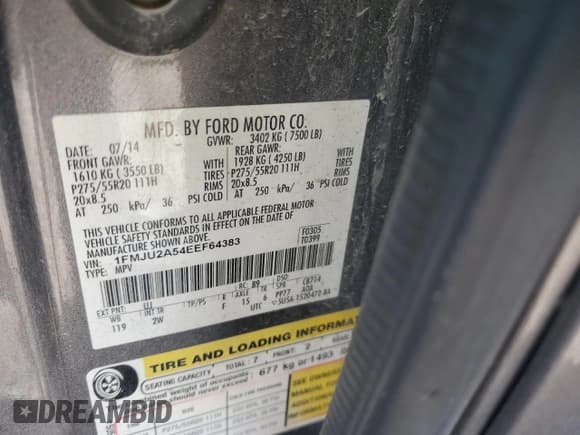 ✅ 2014 Ford Expedition Limited • VIN: 1FMJU2A54EEF64383 • Лот: 87094505. Опубликован ранее на Copart с пробегом 153 288 миль. Бесплатный доступ к архиву аукционных продаж из США и подробный отчёт об истории автомобиля на DreamBid. Изображение 13.