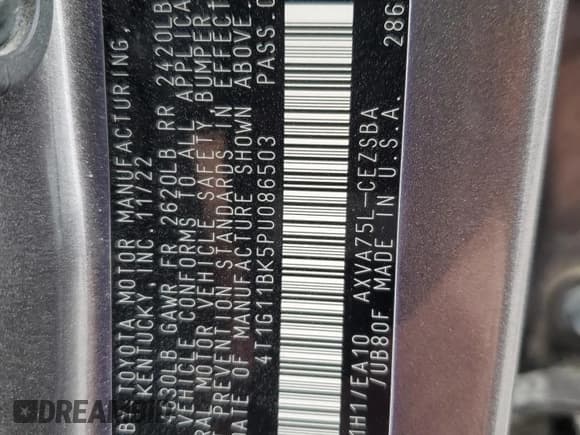 ✅ 2023 Toyota Camry SE • VIN: 4T1G11BK5PU086503 • Лот: 89864285. Опубликован ранее на Copart с пробегом 17 829 миль. Бесплатный доступ к архиву аукционных продаж из США и подробный отчёт об истории автомобиля на DreamBid. Изображение 13.