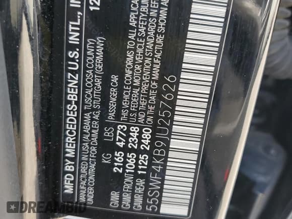 ✅ 2018 Mercedes-Benz C 300 • VIN: 55SWF4KB9JU257626 • Lot: 80106775. Listed on Copart with 172,276 mi. Free auction sales archive from the USA and detailed vehicle history report at DreamBid. Image 12.