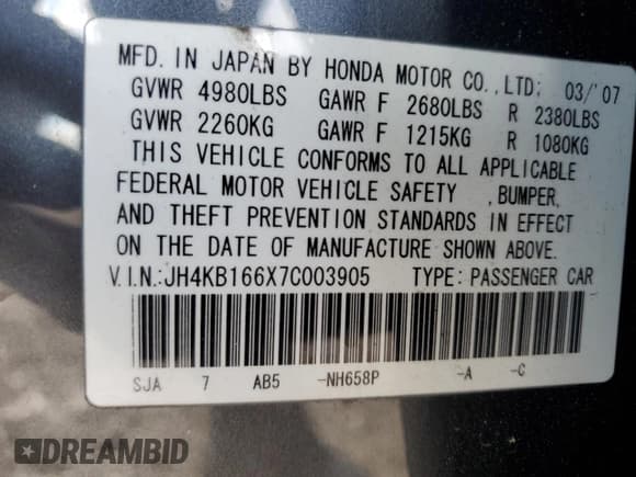 ✅ 2007 Acura RL Technology • VIN: JH4KB166X7C003905 • Лот: 72552994. Опубликован ранее на Copart с пробегом 169 005 миль. Бесплатный доступ к архиву аукционных продаж из США и подробный отчёт об истории автомобиля на DreamBid. Изображение 15.