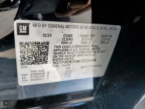 ✅ 2019 GMC Sierra 1500 SLT • VIN: 3GTP8DED4KG116908 • Lot: 80518685. Listed on Copart with 92,865 mi. Free auction sales archive from the USA and detailed vehicle history report at DreamBid. Image 12.