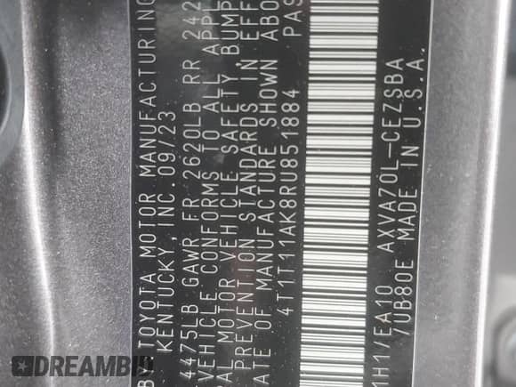 2024 Toyota Camry SE with VIN 4T1T11AK8RU851884, listed as a Copart auction lot 82341125 with 32,168 mi miles and Salvage title. Bid and sale history available at DreamBid. Image 13.