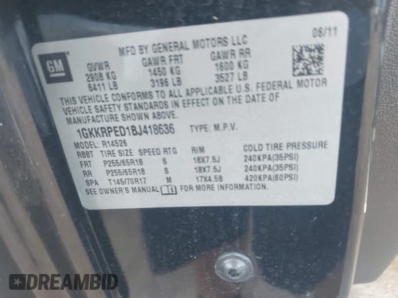 ✅ 2011 GMC Acadia SLE • VIN: 1GKKRPED1BJ418636 • Lot: 43515913. Wystawiony na IAAI z przebiegiem 136 379 mil. Bezpłatny archiwum sprzedaży aukcyjnych z USA i szczegółowy raport historii pojazdu na DreamBid. Zdjęcie 9.