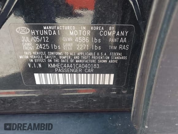 ✅ 2012 Hyundai Sonata Hybrid • VIN: KMHEC4A41CA040183 • Lot: 41575010. Listed on IAAI with 177,542 mi. Free auction sales archive from the USA and detailed vehicle history report at DreamBid. Image 9.