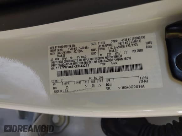 ✅ 2019 Ford F-250 XL • VIN: 1FT7W2B66KED43282 • Lot: 42940654. Listed on IAAI with 223,869 mi. Free auction sales archive from the USA and detailed vehicle history report at DreamBid. Image 9.